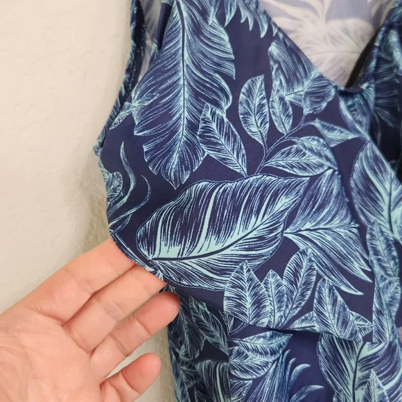 Cadocado Tankini Swimsuit Blue Palm Tree Leaves 3 Tier Ruffle Top Sz 20 XXL Exc - Picture 3 of 15